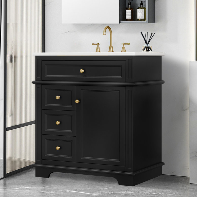 Armoire de meuble-lavabo 30 "avec lavabo en céramique, Noir