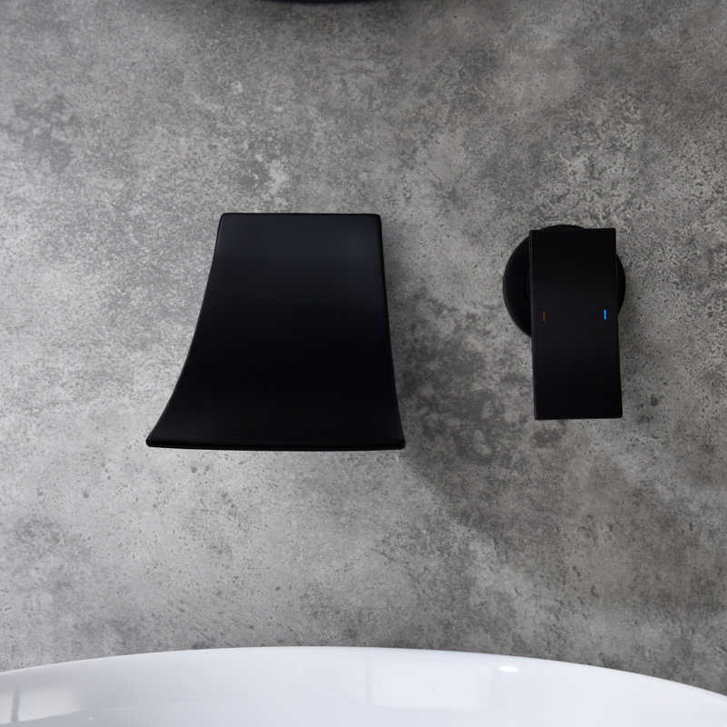 Wall Mount Bathroom Faucet In Matte Black, Enlarged Spout, Exact Control Valve For Water Flow And Temperature, Space Fixture Black Mounted Faucet, Broad Waterfall Design Accurate Temperature