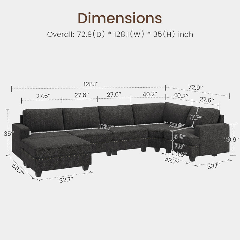 Canapé modulaire en U avec repose-pieds Anureet, Oui, Polyester gris foncé