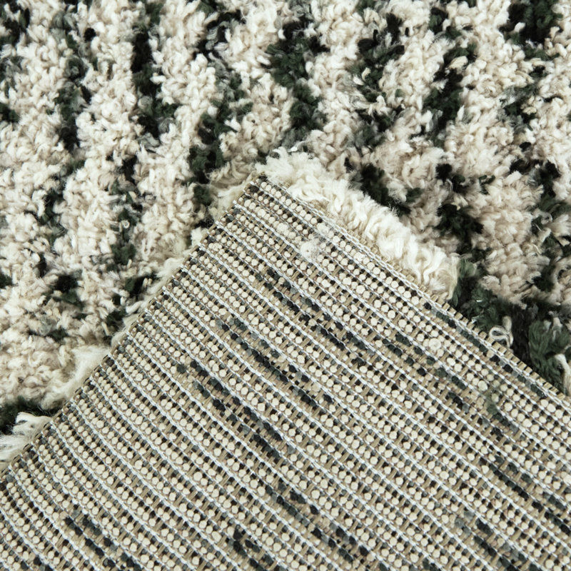 Mendieta Green Checkered Shag Area Rug, Rectangle 5'3" x 7'
