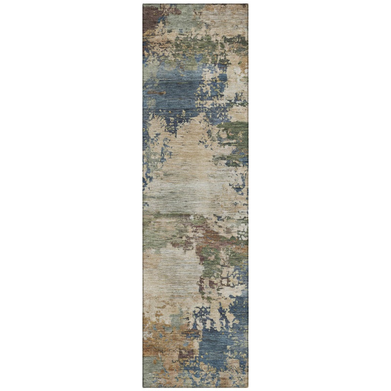 Machine Washable Indoor/Outdoor Xhevrie Blue Rug, Runner 2'3" x 7'6"