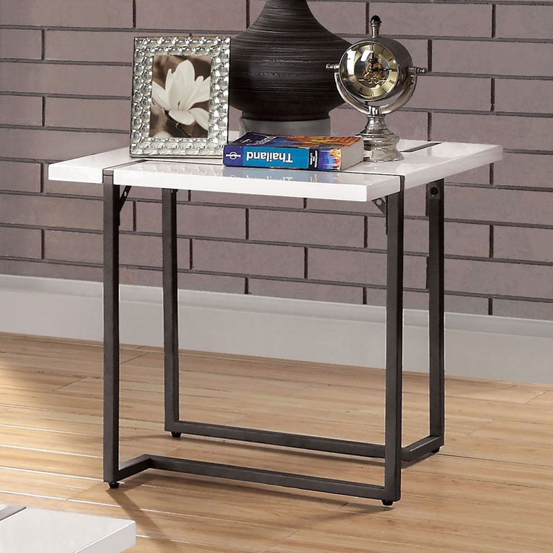 Table de bout contemporaine 22,4 po, blanc / bronze