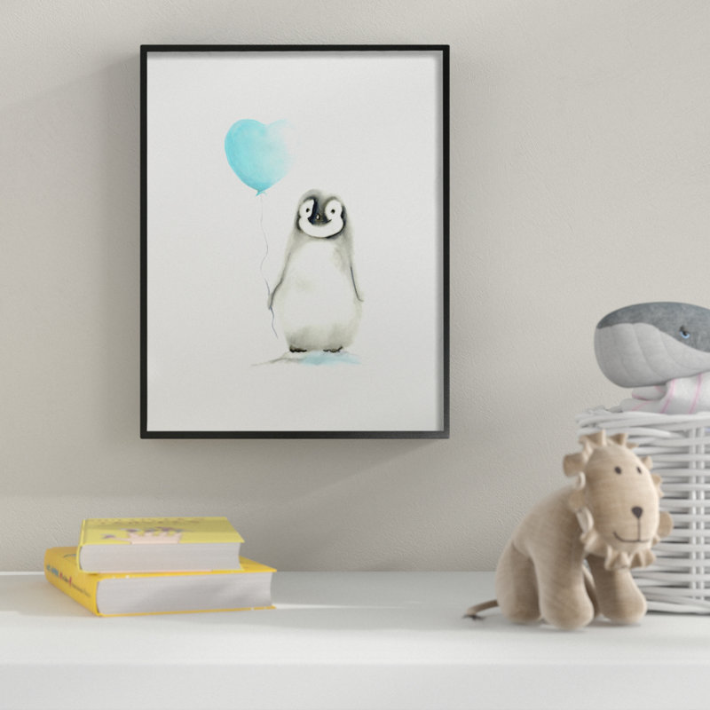 Art sur toile, bébé pingouin, Giclée encadrée noir minuit, H 14 po x l 11 po