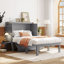 Lit escamotable multifonctionnel double avec connectivité USB, bois de pin massif, design moderne, idéal pour les solutions peu encombrantes