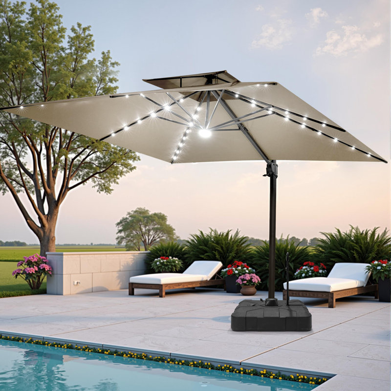Parasol extérieur rectangulaire en porte-à-faux à DEL 128 po x 104 po avec base Easy-mobile | Mobilité d'une personne