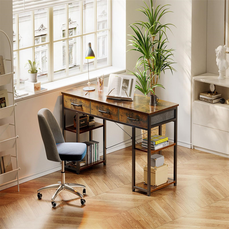 Divo Metal Base Computer Desk, Brown/Black
