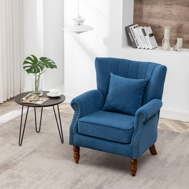 Johnathan 73.66Cm Wide Velvet Wingback Chair, Blue Velvet