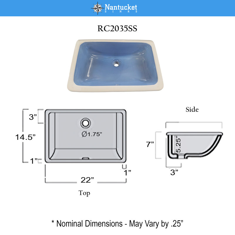 Nantucket Sinks Italian Fireclay Undermount  Vanity Sink RC2035SS 'Siracusa' with Distressed Hand-Painted Finish