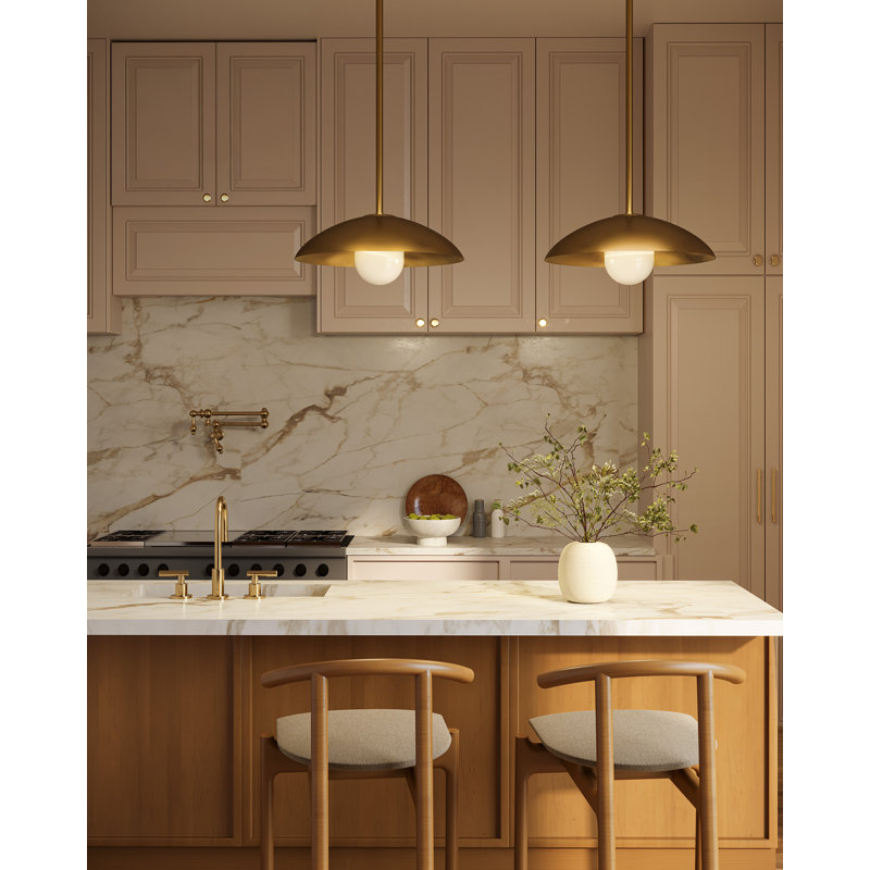 Umbra 14-in Black Pendant, Antique Brass/White