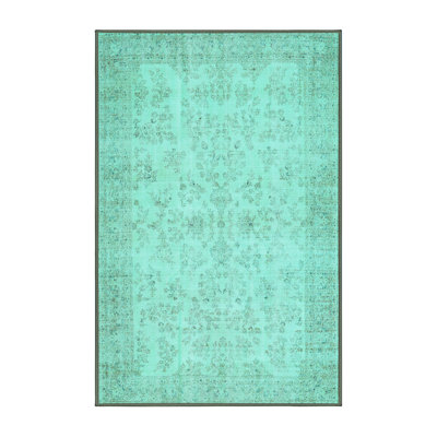 Tapis oriental gris clair / turquoise en polyester tissé à la machine Maturo