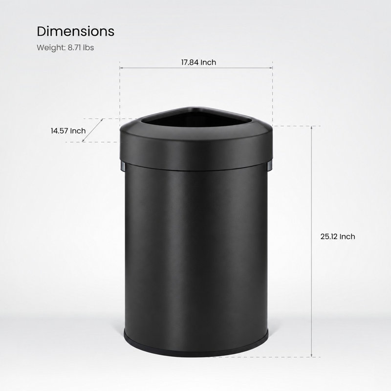Poubelle Home Zone Living de 60 litres (16 gallons) en acier inoxydable à ouverture supérieure, avec coins triangulaires, noire