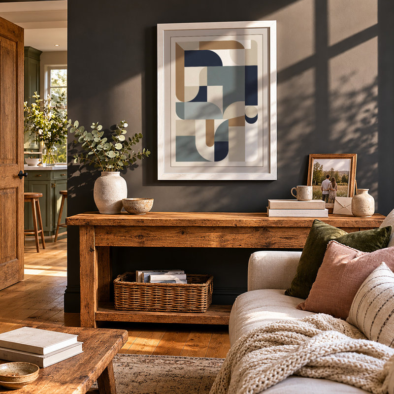 Geometric Equilibrium Mid-Century - Framed Print, A4 - 29.7 x 21.0 cm, White