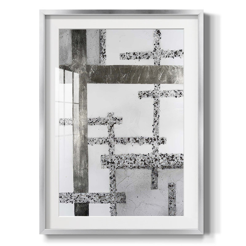 Terrazzo Grid II - Impression encadrée, H 28,5 po x l 20,5 po, Argent argent