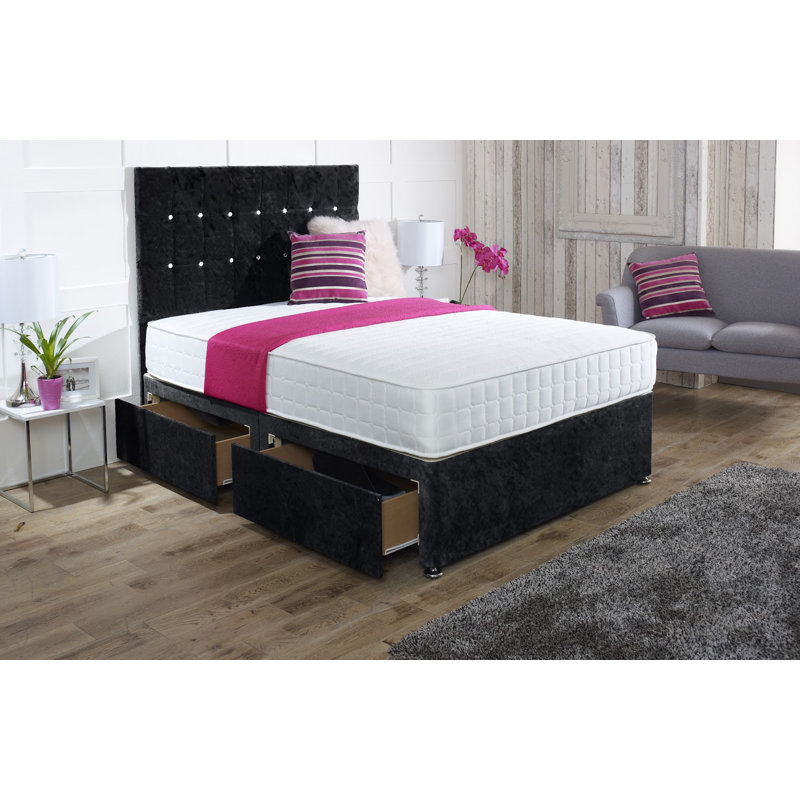 Jeanette Divan Bed Base, No Drawer, Black, Double (4'6)