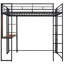 Lit mezzanine double en métal pleine grandeur noir avec 2 tablettes et bureau - Robuste, robuste et peu encombrant