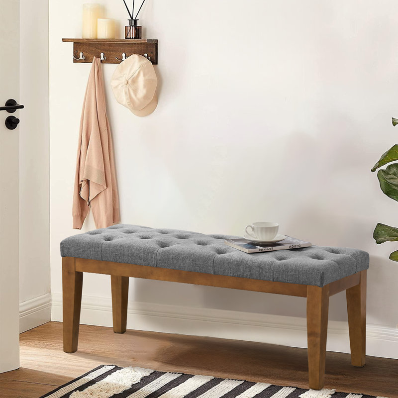 Isaura Polyester Upholstered Bench, Gray, 19" H x 44" W x 16" D