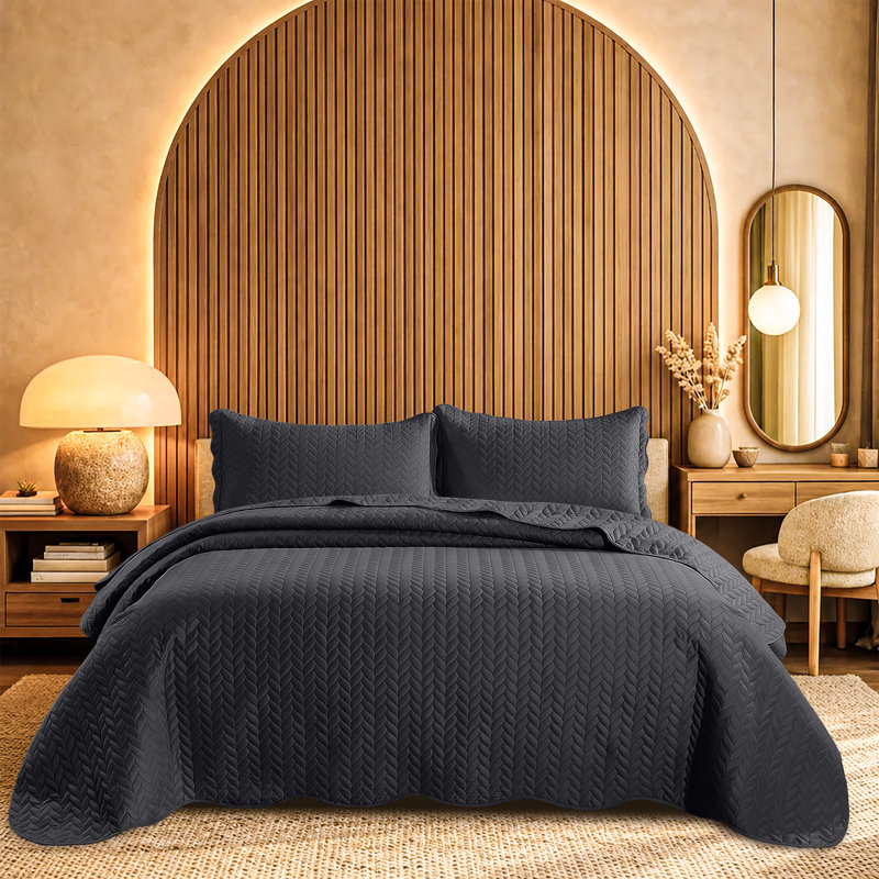 Ensemble d'édredon léger en microfibre avec taies décoratives Oxford, California King Comforter + 2 Standard Shams, Black