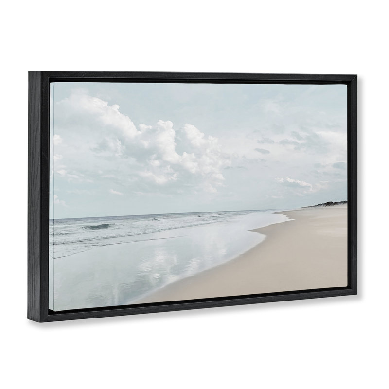 Toile flottante encadrée noire «Endless Beach View» par Natalie Carpentieri, Cadre flottant noir de jais, H 21 po x l 31 po