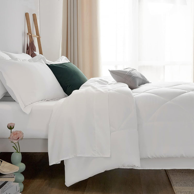 Ensemble d'édredon 5 pièces en microfibre, lit toutes saisons dans un sac - blanc, simple, Blanc