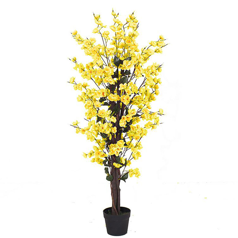 120cm Faux Blossom Tree in Pot Liner, Yellow