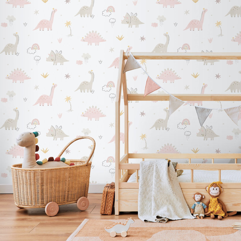 Bambino Collecton Dinosaurs Wallpaper Roll, Pink
