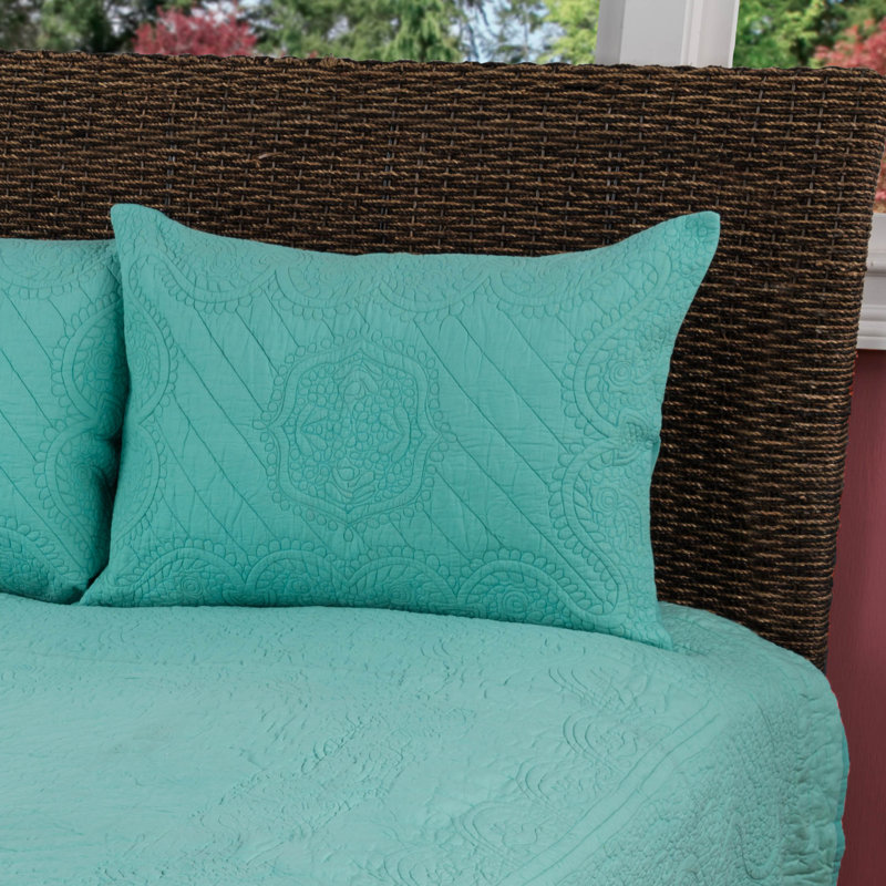 Taie décorative marocaine matelassée Corinne, Très grand, Aigue-marine