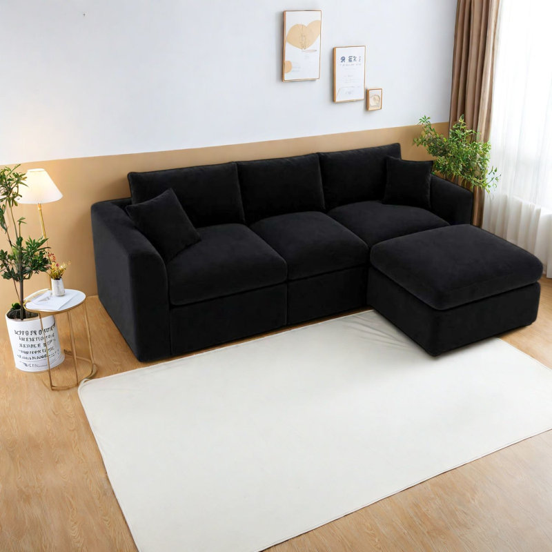 Canapé d'angle modulaire à compression, canapé en mousse noire, forme en L moderne pour la maison