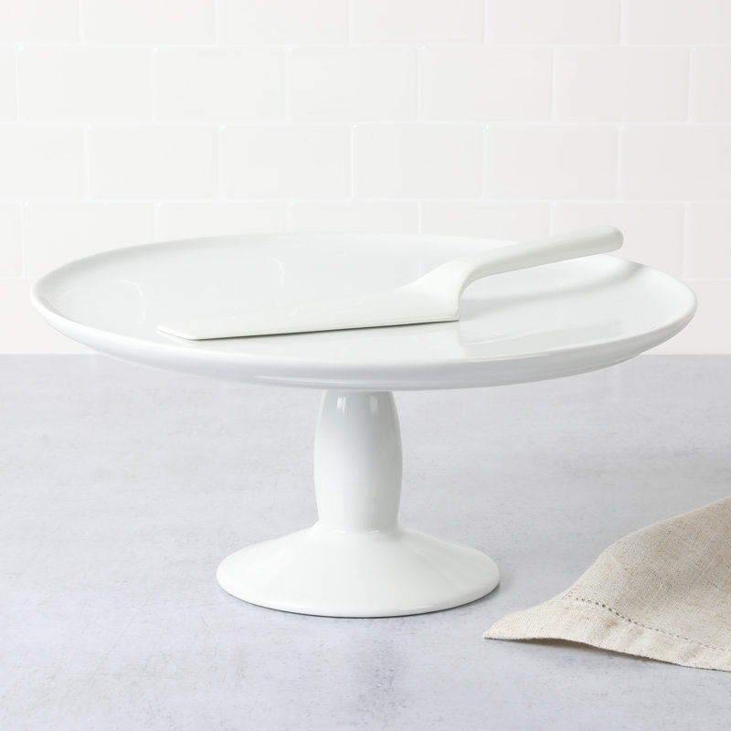 White Ceramic 12" Cake Stand with Server