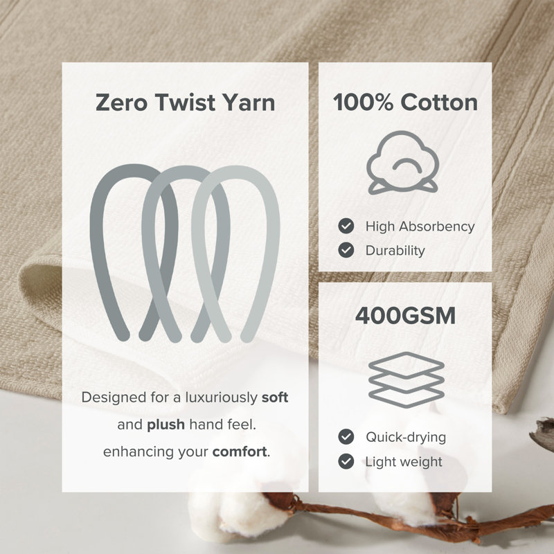 400GSM Essential Bundle Quick Dry 100% Cotton Towel Set, 6 Piece Towel Set, Beige