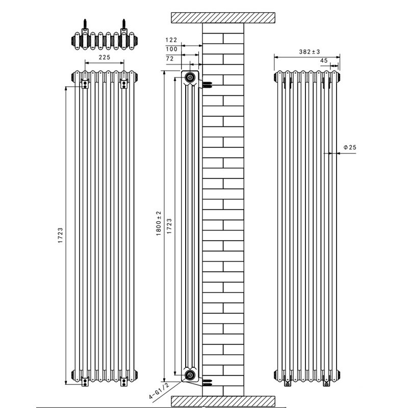 Valery Vertical Traditional 3 Column Cast Iron Style Designer Radiator, Anthracite, 180cm H x 38cm W
