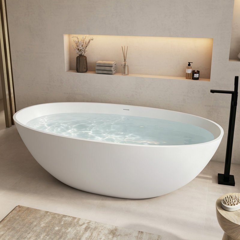 Baignoire autoportante 71 po × 35 po en résine de pierre, surface solide
