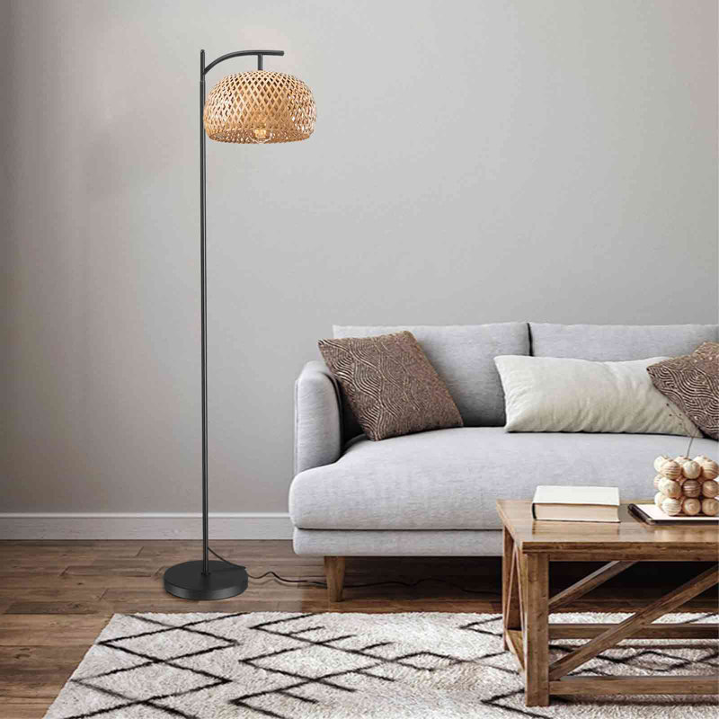 58.8'' Matte Task Floor Lamp Rattan Lampshade Standing Light For Living Room
