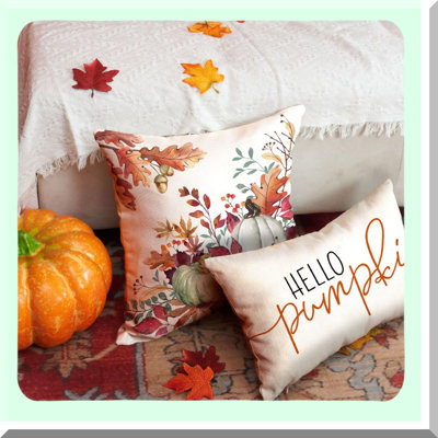 Autumn Harvest Pillow Covers Set - Pumpkin & Fallen Leaves Decorative Throw Pillow Covers for Fall Thanksgiving Farmhouse Decor