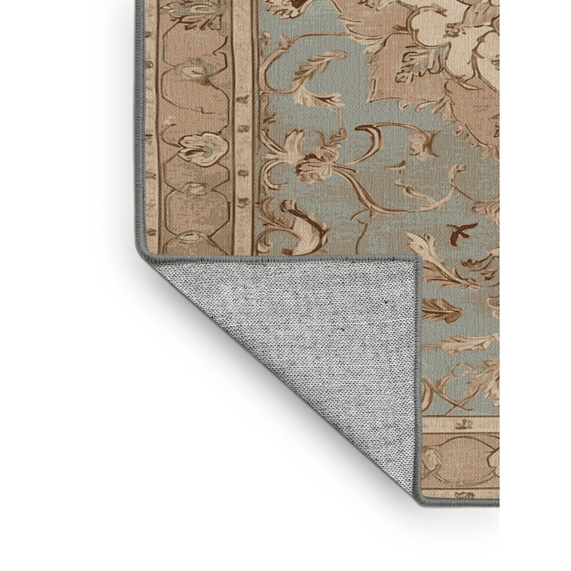 Machine Washable Tabriz Gray Area Rug, Square 4'