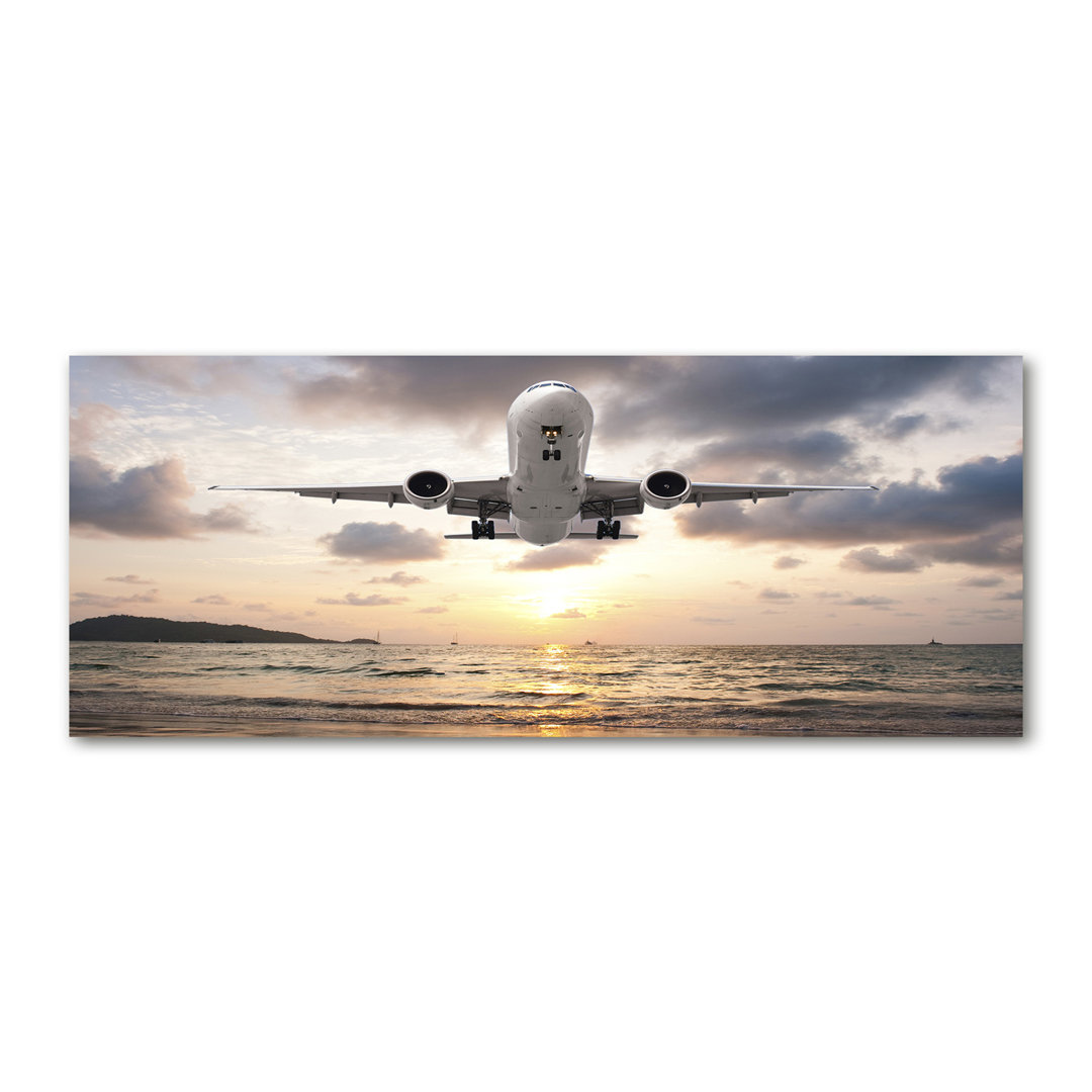 Leinwanddruck - Wandkunst - Drucke auf Leinwand - 125X50 Bildmotiv: Flugzeug am Meer