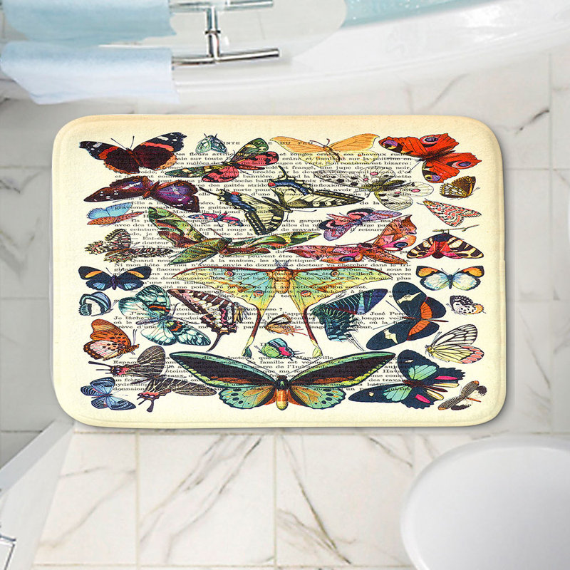 Tapis pour salle de bain en mousse à mémoire memento papillons, l 24 po x L 17 po x H 1 po