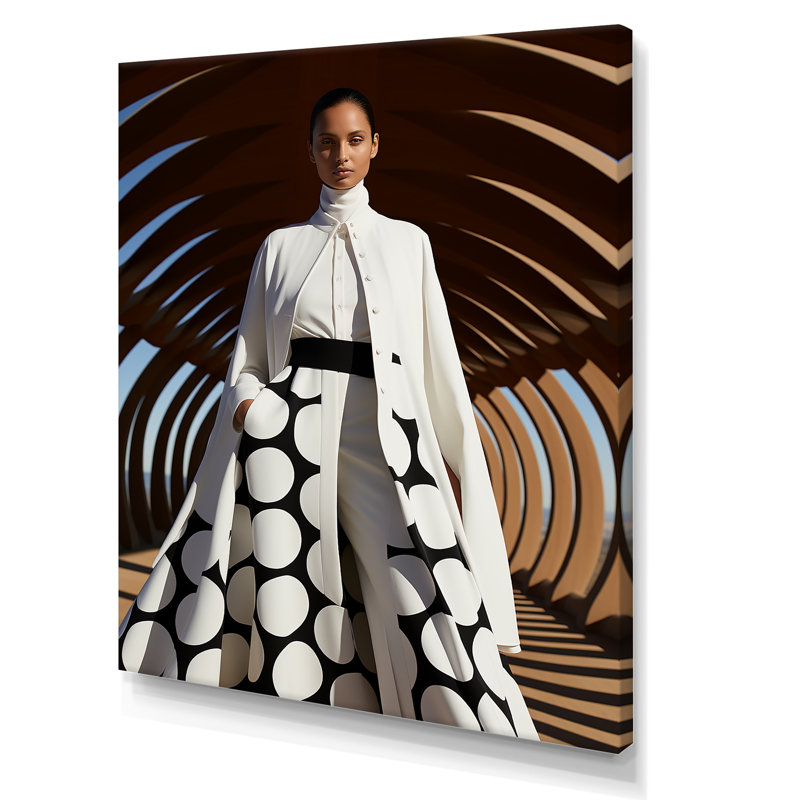 Noir et blanc, mode féminine, élégance dévoilée «I», art mural mode, Toile tendue, H 20 po x l 12 po x P 1 po