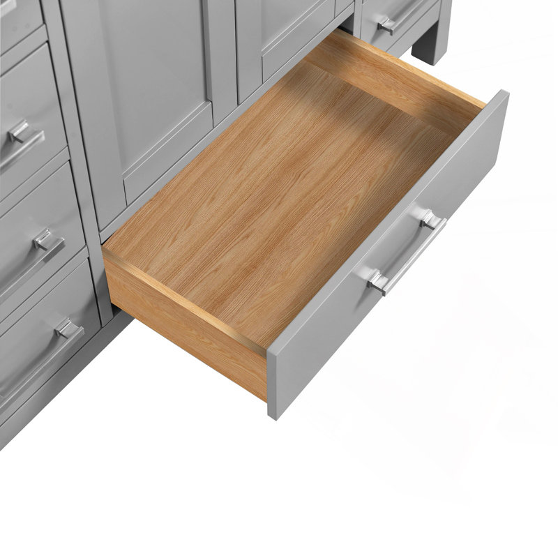 Meuble-lavabo autoportant avec cadre double en bois massif 84 po, Gris, 84"