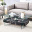 Table basse en verre transparent et marbre noir aux dimensions bien conçues, table moderne, 43,3 pouces, aspect trempé, rangement de tiroir, convient à la maison et au bureau-2090347987