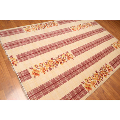 Tapis de zone en laine beige/rouge 6 pi x 9 pi one-of-kind à la main noué la Kilgour