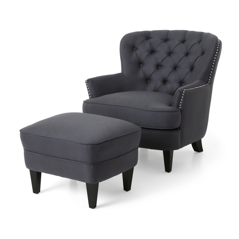 Michaelson Upholstered Armchair with Ottoman, Dark Gray Polyester