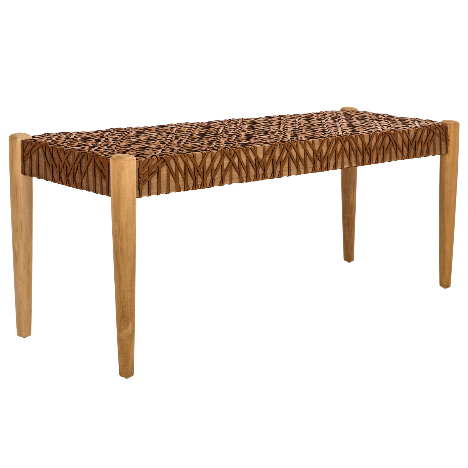Kazbah 47" Genuine Leather Entryway Bench, Light Honey