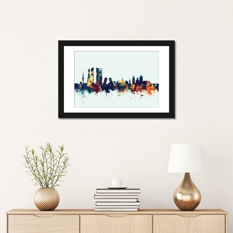 Skyline Series: Madrid, Espagne, impression sur toile tendue en bleu, H 16 po x l 24 po x P 1 po, Papier d'art encadré noir