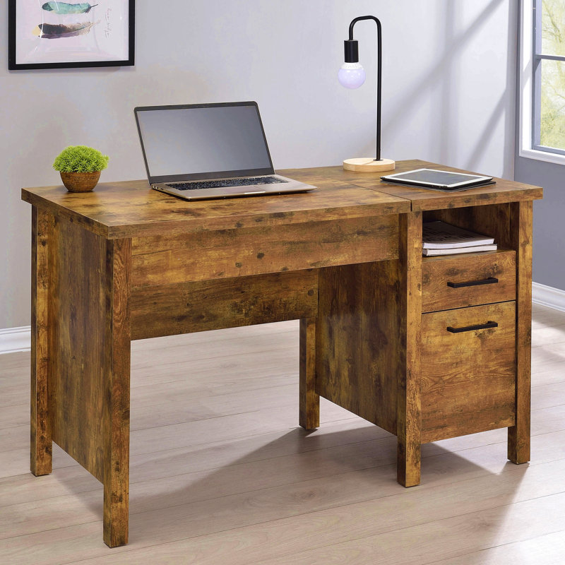Bureau rustique à dessus relevable en muscade