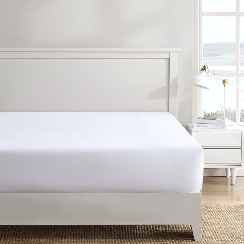 Twin Solid White Cotton Percale Deep Pocket Fitted Sheet