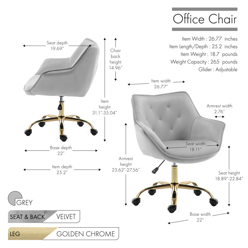 Velvet Office Chair, Grey