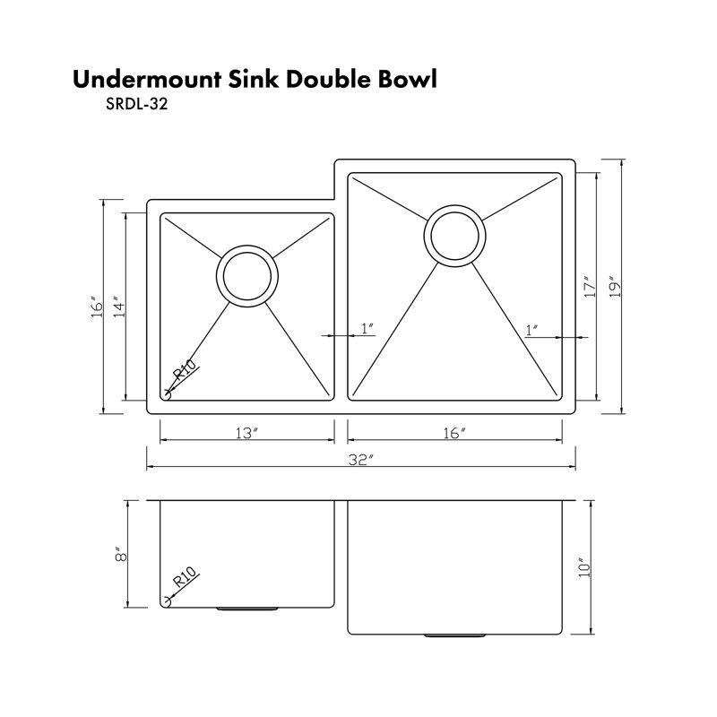 Jackson Stainless Steel 32" L x 19" W Double Basin Undermount Kitchen Sink with Basket Strainer, Stainless Steel