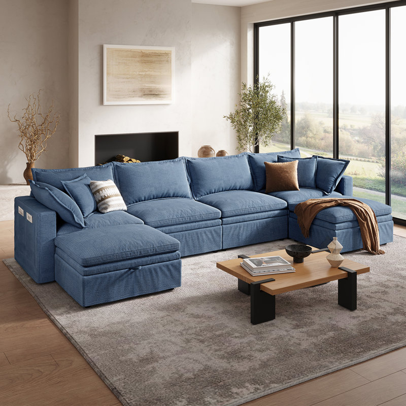 148" Cloud Couch, Oversized Modular Comfy Sofa for Living Room, U Shaped Sectional Couches with Detachable Sofa Cover, Storage Ottoman