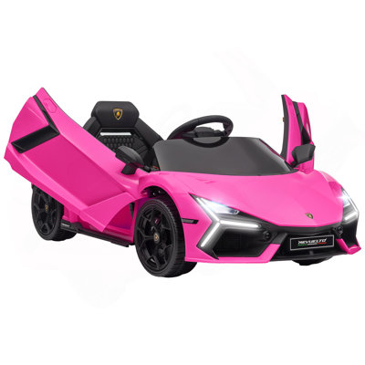 Qaba Lamborghini Revuelto Licensed 12V  Electric Car, Battery Powered Ride on Car with Hydraulic Doors, Remote Control, Transport Wheels, Spring Suspension, Music, Lights, 3 Speeds, Pink