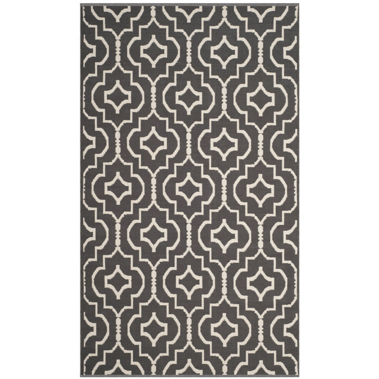 Tapis gris foncé / ivoire en coton tissé à plat à la main Rennie